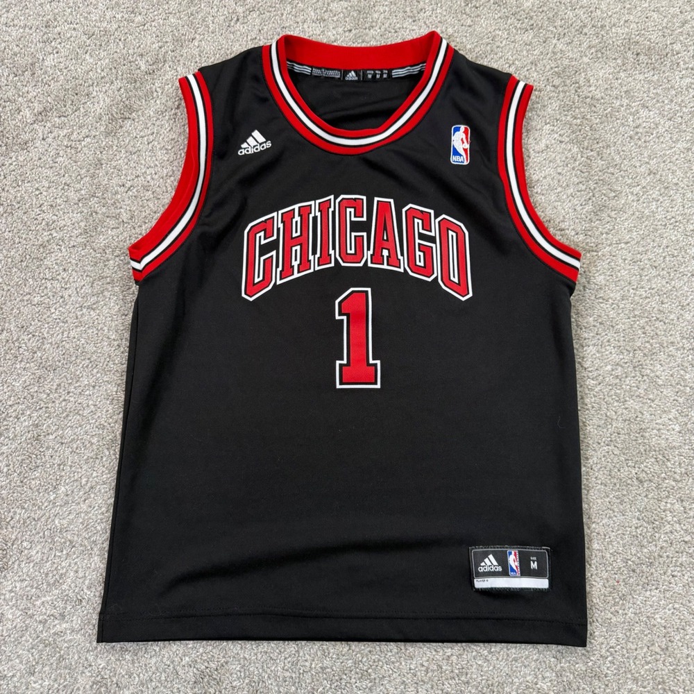 Adidas Basketball Jersey Boys M Black Derrick Rose Chicago Bulls #1 NBA